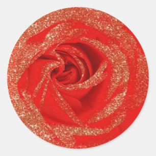 Sticker Rond Rose dorée rouge pailletée Bois blanc shabby chic