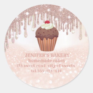Sticker Rond Rose dorure glitterie cupcakes et friandises maiso