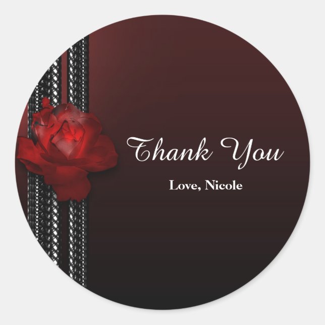 Sticker Rond Rose éclairé & Dentelle Burgundy Party Favor (Devant)