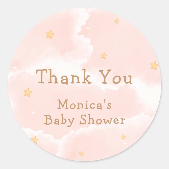 Sticker Rond Rose Elegant Nuage Neuf Étoiles Baby shower fille (Devant)