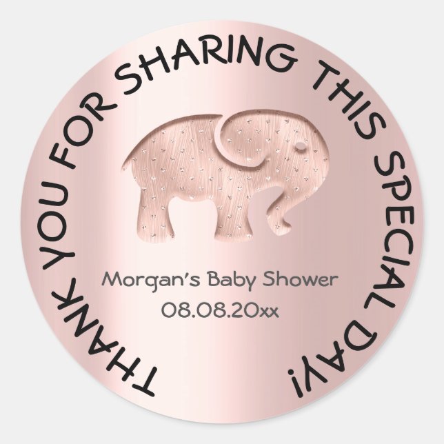 Sticker Rond Rose Elephant Baby shower Favoriser le Merci (Devant)