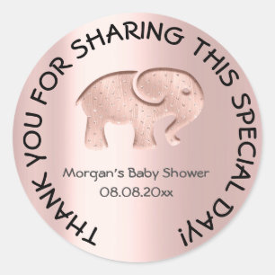 Sticker Rond Rose Elephant Baby shower Favoriser le Merci