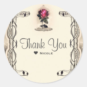 Sticker Rond Rose Enchantée Magique de Mariage Vintage Party