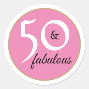 Sticker Rond Rose et blanc 50 et la typographie fabuleuse