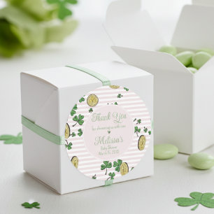 Sticker Rond Rose et blanc irlandais bébé fille Merci Favor