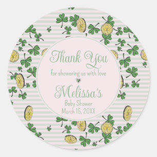 Sticker Rond Rose et blanc irlandais bébé fille Merci Favor
