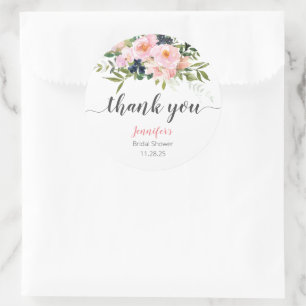 Sticker rond rose et bleu floral classique