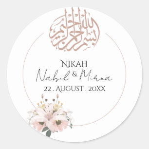 Sticker Rond rose et jaune Elégant bouquet mariage floral
