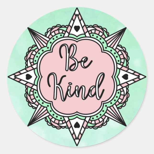 Sticker Rond Rose et Mint vert Be Kind (Devant)