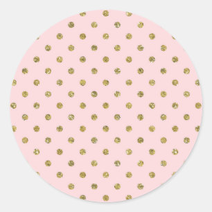 Sticker Rond Rose et Or Paillettes Brillantes Points Chic Soiré