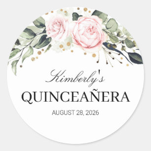 Sticker Rond Rose et or Quinceanera floral