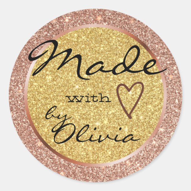 Sticker Rond Rose et Parties scintillant d'or Fabriqué avec le  (Devant)