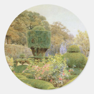 Sticker Rond Rose et rose par Elgood, Jardin anglais Vintage