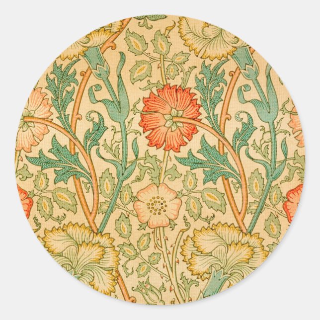 Sticker Rond Rose Et Rose Par William Morris (Devant)