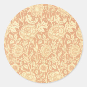 Sticker Rond Rose et rose par William Morris, Fleurs vintage