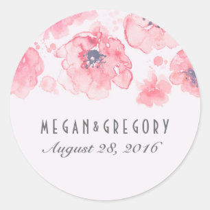 Sticker Rond Rose et rougissent épouser de fleurs d'aquarelle