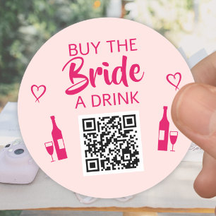 Sticker Rond Rose Faites boire la mariée Code QR Enterrement de