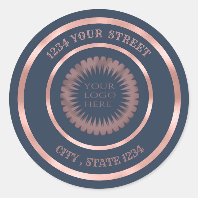 Sticker Rond Rose feuille or adresse de retour entreprise logo  (Devant)