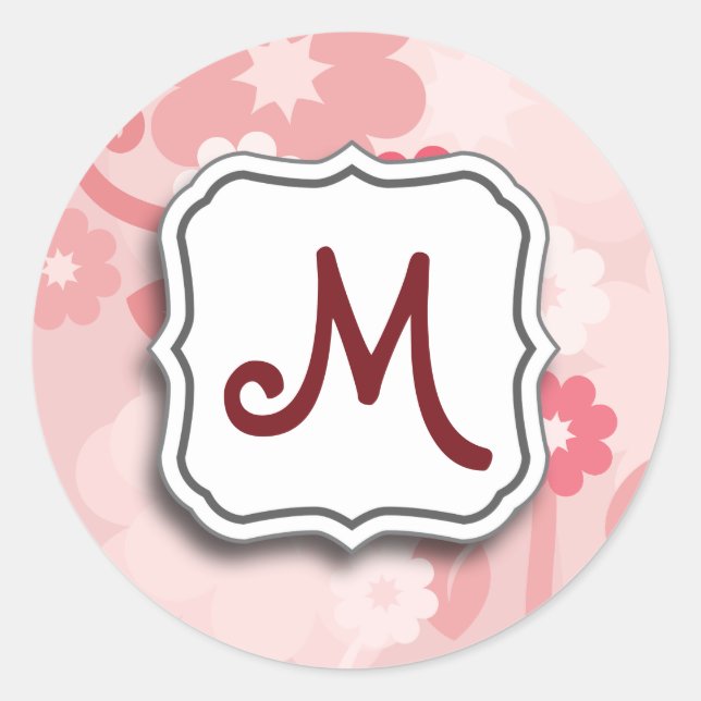 Sticker Rond Rose floral Abstrait avec Monogramme (Devant)