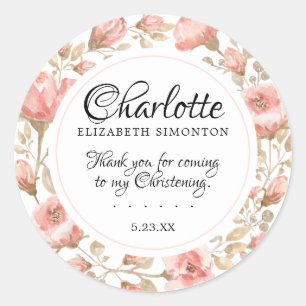 Sticker Rond Rose Floral Christening Personnalisé