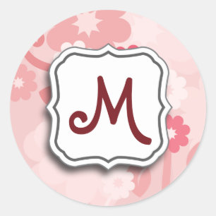 Sticker Rond Rose floral de remous abstrait avec le monogramme
