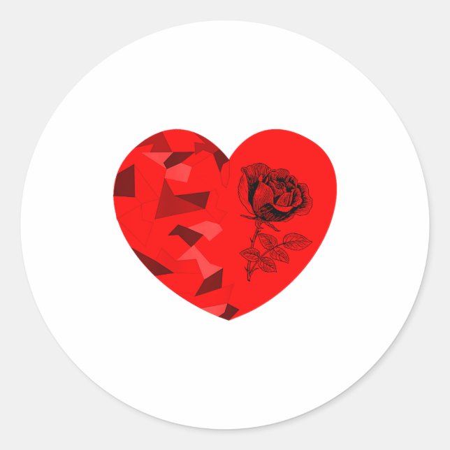 Sticker Rond Rose Flower Valentine Red Heart  (Devant)