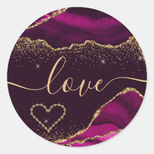 Sticker Rond Rose foncé et agate pailletée de faux or pour la S