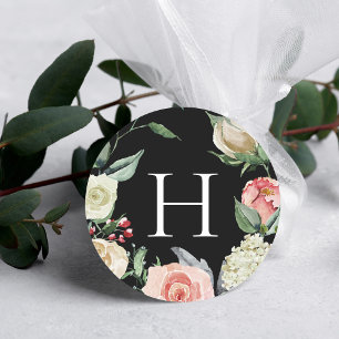 Sticker Rond Rose foncé   Sceau d'enveloppe Mariage Monogramme