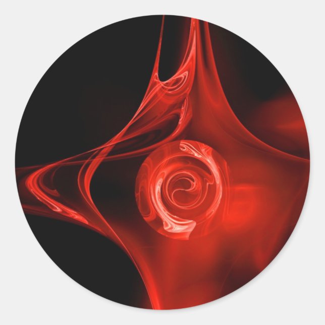 Sticker Rond ROSE FRACTAL, rouge, noir (Devant)