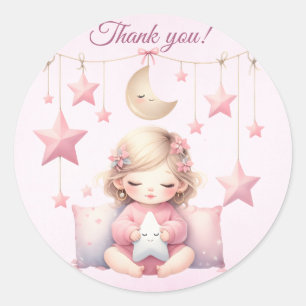 Sticker Rond Rose Girl Rainbow Star Anniversaire