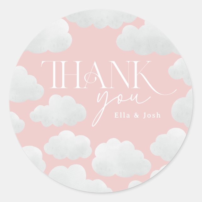 Sticker Rond Rose Girly Merci Cloud Neuf Moderne Minimal (Devant)