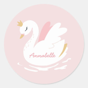 Sticker Rond Rose girly mignon cygne élégant anniversaire perso