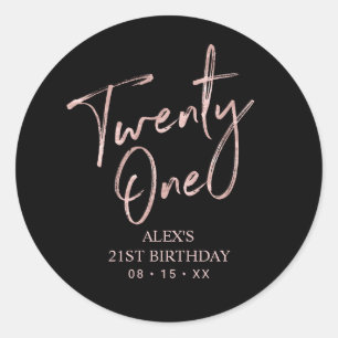 Sticker Rond Rose gold 21e Anniversaire Cadeau Invité Merci Aut