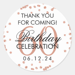 Sticker Rond Rose Gold 60th Birthday Merci Parties scintillant 