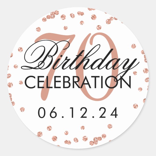 Sticker Rond Rose Gold 70e anniversaire Faux Parties scintillan (Devant)