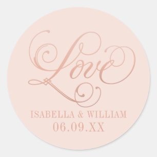 Sticker Rond Rose Gold Amour Écriture Blush Monogramme Mariage
