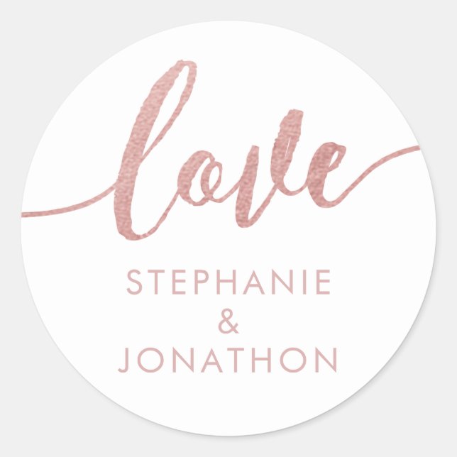 Sticker Rond Rose Gold and White Love Script Name Favoriser Sti (Devant)