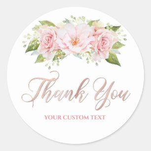 Sticker Rond Rose Gold Aquarelle Fleurs Merci Favor Tags