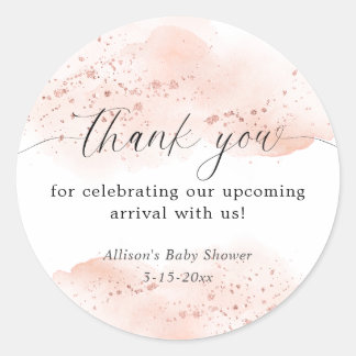 Sticker Rond Rose gold aquarelle rose blanc merci cadeau