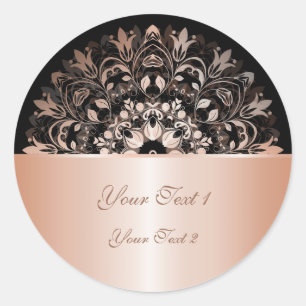 Sticker Rond Rose Gold Black Floral Mandala