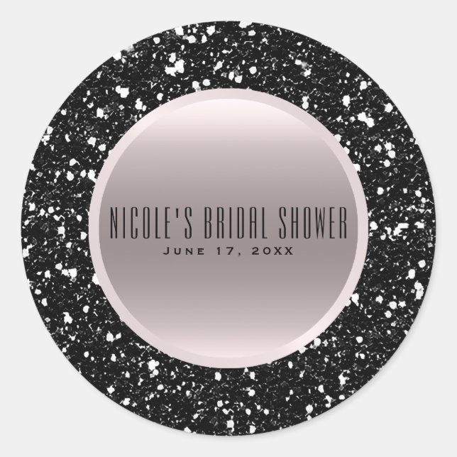 Sticker Rond Rose Gold Black Parties scintillant Élégant mariag (Devant)
