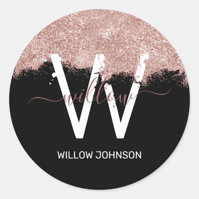 Sticker Rond Rose Gold Black Rose Girl Parties scintillant de p (Devant)