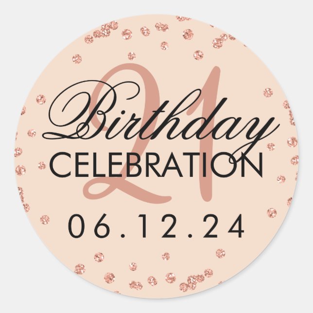 Sticker Rond Rose Gold Blush 21e anniversaire Parties scintilla (Devant)