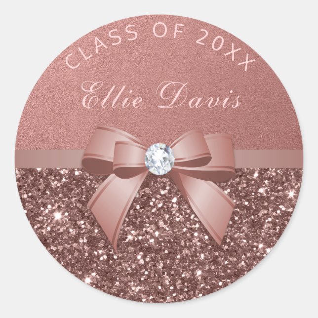 Sticker Rond Rose Gold Blush Diamonds Bow Parties scintillant G (Devant)