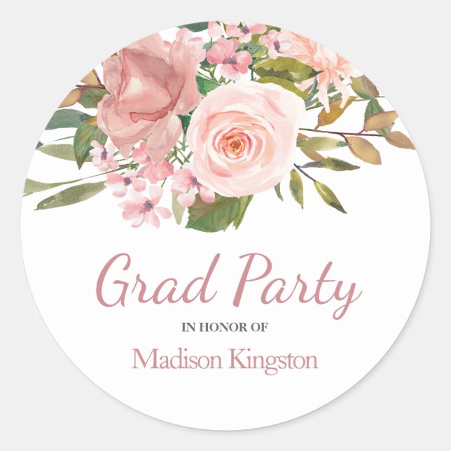 Sticker Rond Rose Gold & Blush Graduation Party Favoriser (Devant)