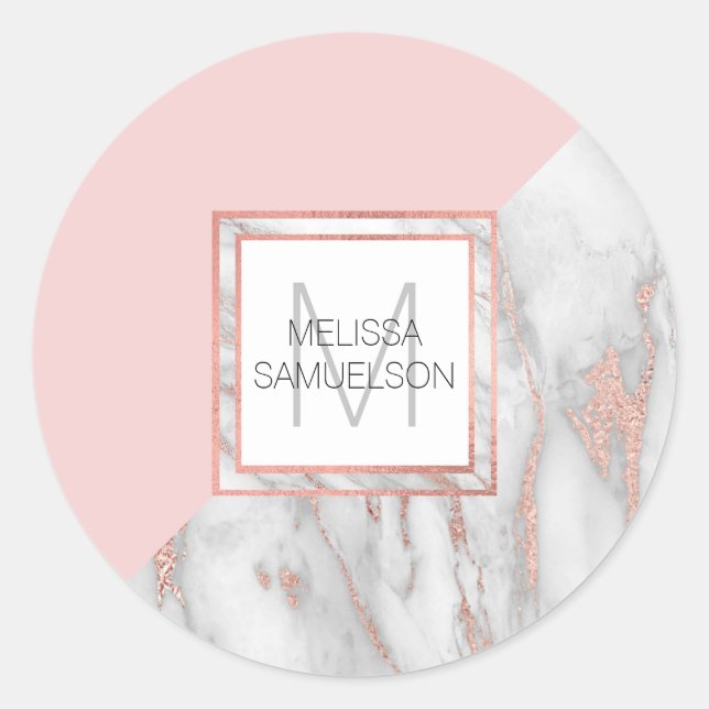 Sticker Rond Rose Gold Blush rose marbre gris feminine (Devant)
