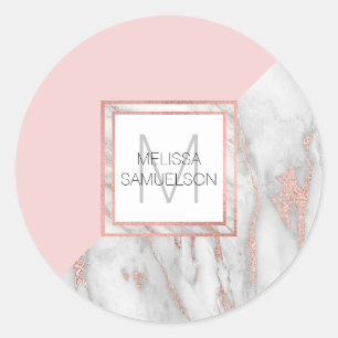 Sticker Rond Rose Gold Blush rose marbre gris feminine