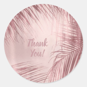 Sticker Rond Rose Gold Blush Rose Palmiers Mariage Tropical