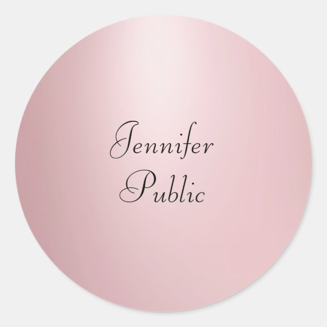 Sticker Rond Rose Gold Calligraphie Script Modèle élégant (Devant)