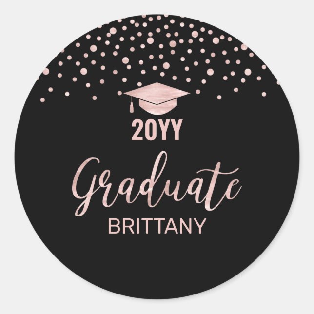 Sticker Rond Rose Gold Confetti Classe de Graduation Party Favo (Devant)